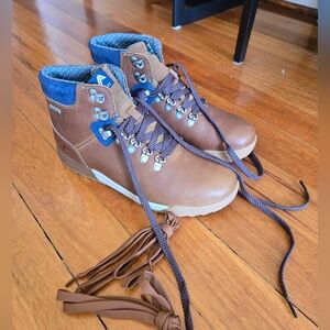 Brown Hiking Boots with Blue Accents